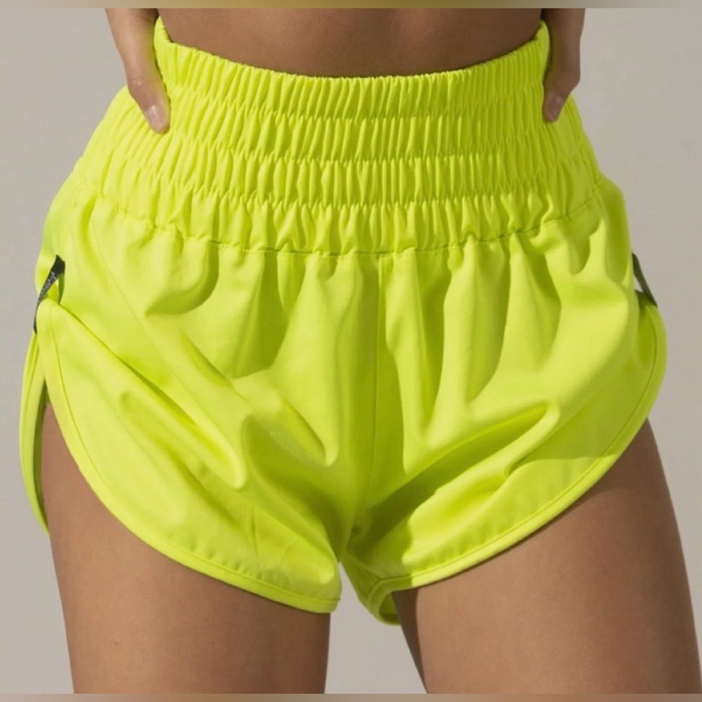 Girls' Neon Yellow Elastic-Waist Athletic Shorts